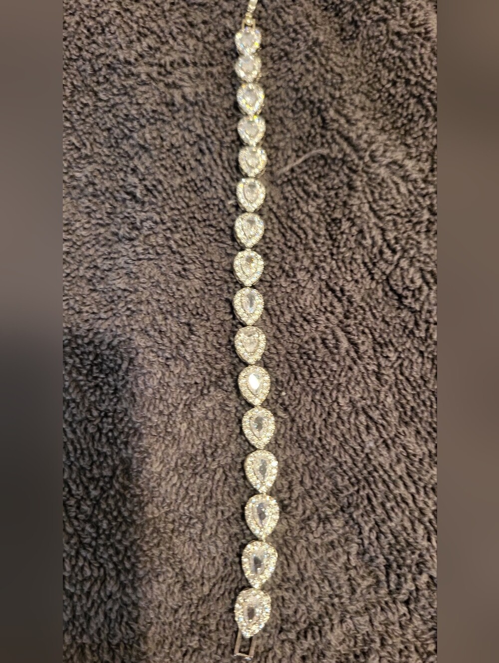 Sparkling Teardrop CZ Tennis Bracelet - Silver Tone 7.5 Inches